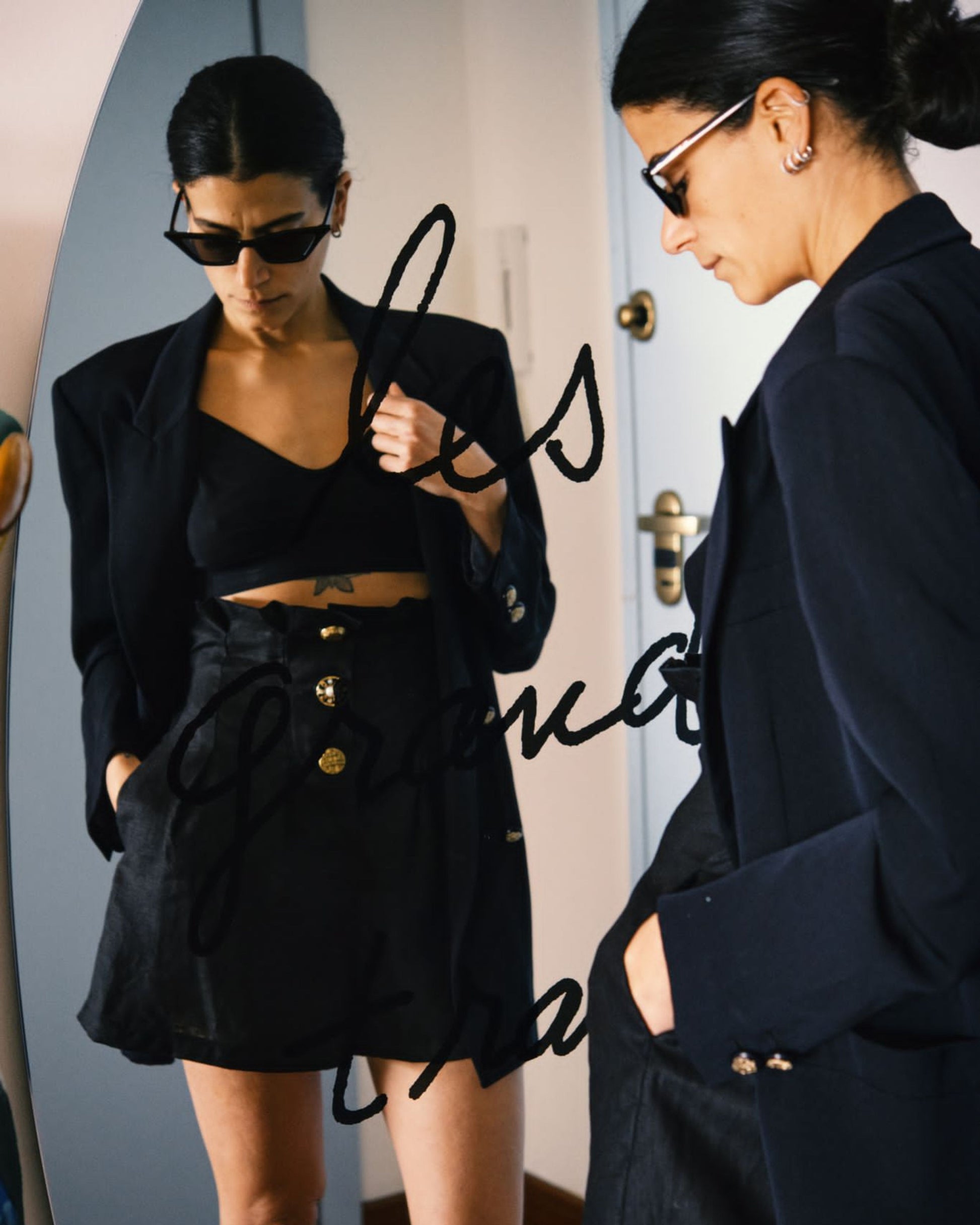 mini gonna di lino nero personalizzabile