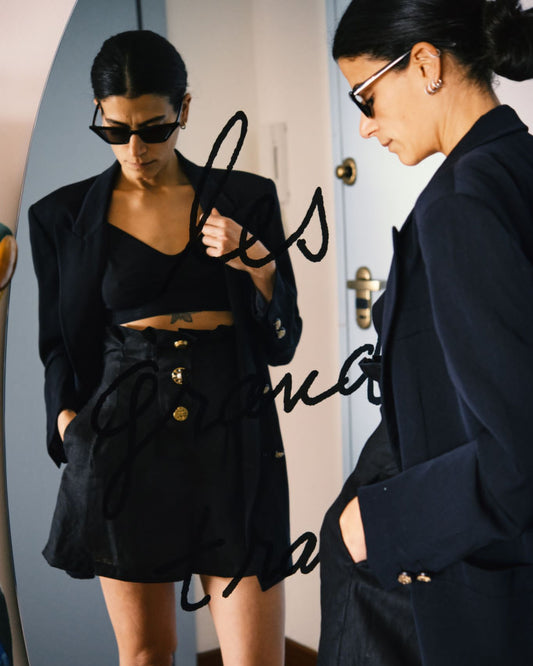 mini gonna di lino nero personalizzabile