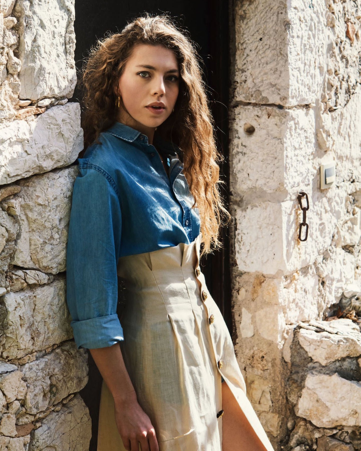 gonna di lino color sabbia personalizzabile