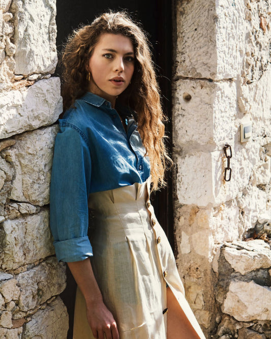 gonna di lino color sabbia personalizzabile