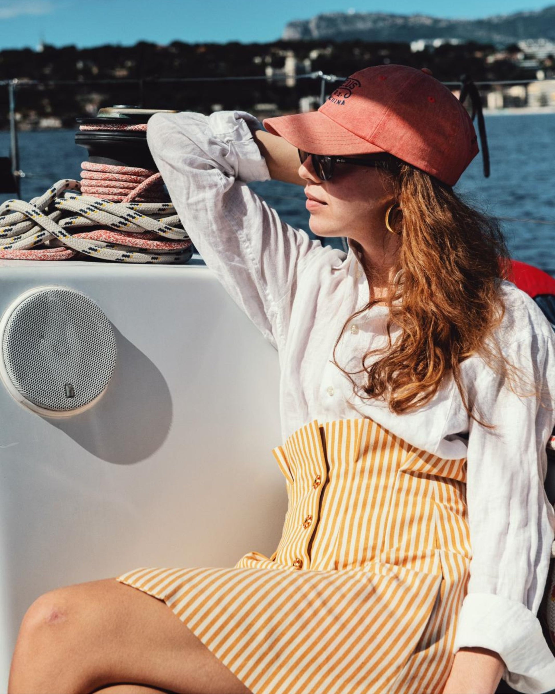 Mini gonna Globazine in cotone millerighe senape personalizzabile