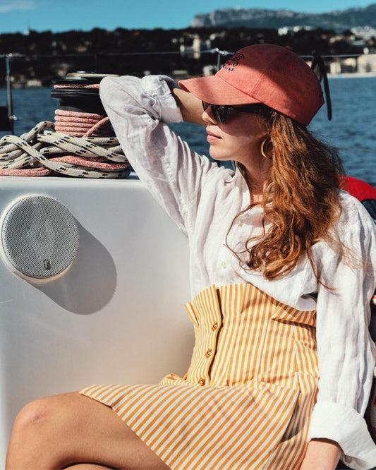 Mini gonna Globazine in cotone millerighe senape personalizzabile