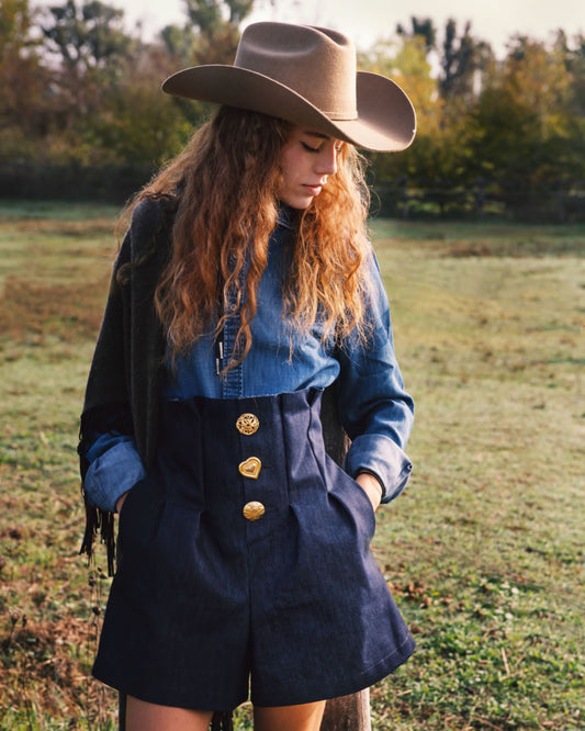 Shorts in denim blu personalizzabili