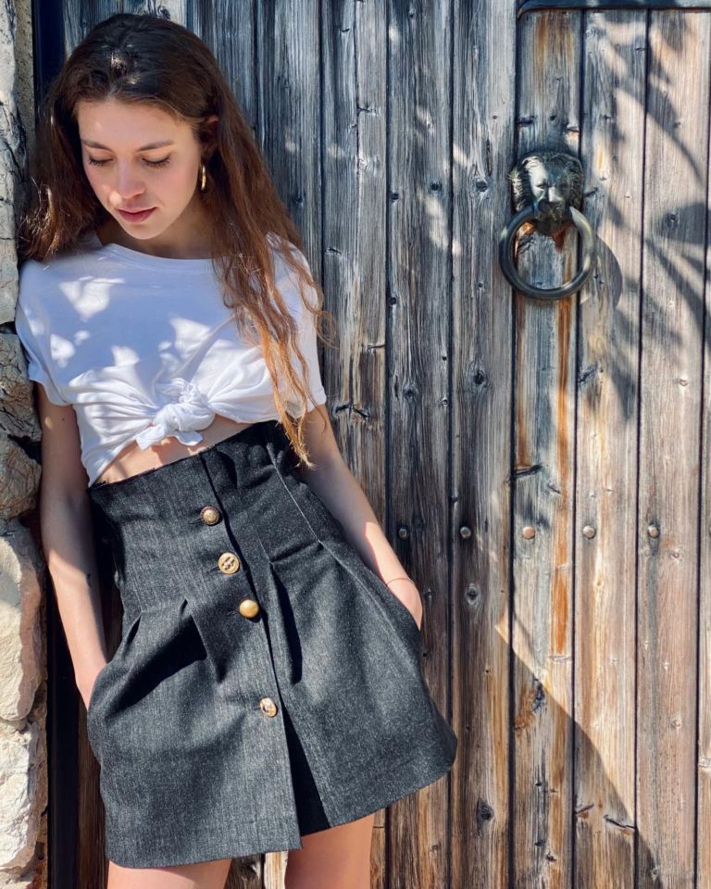 Mini gonna in denim nero personalizzabile