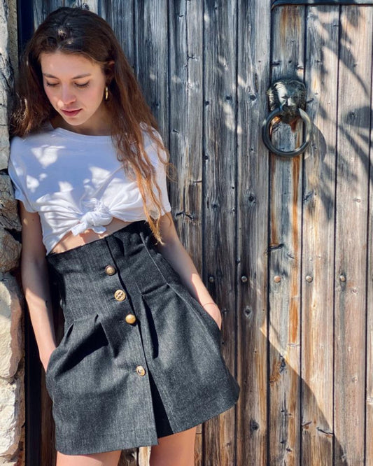 Mini gonna in denim nero personalizzabile